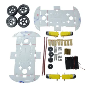 BO motor with wheel front view, side view, mounting plate top and side view